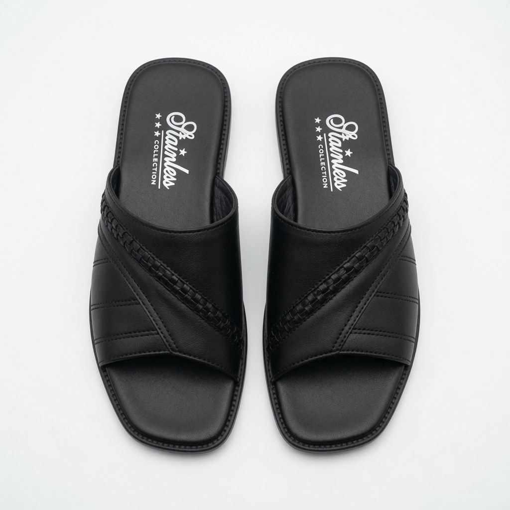 Mens Premium Black Cross Strap Slide Open Toe Sandals
